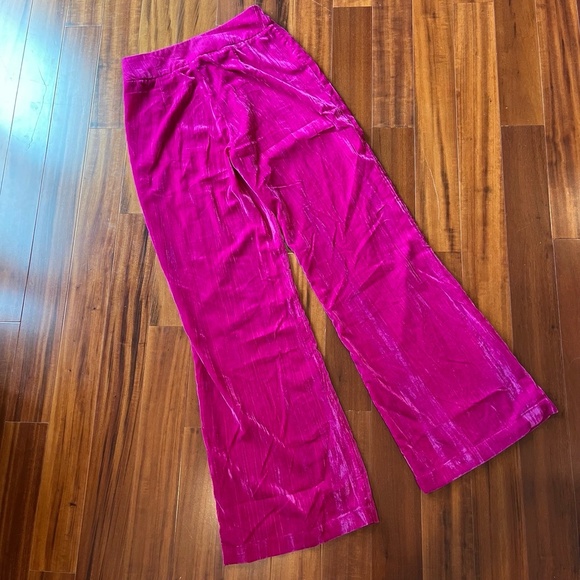 Cider Velvet Fuschia Pants High-Waisted Wide-Leg Flare Velour Magenta Size Small - Picture 3 of 8